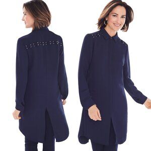 Chico's Black Label Womens Size 00 Navy Oversized Long Tunic Blouse Jacket